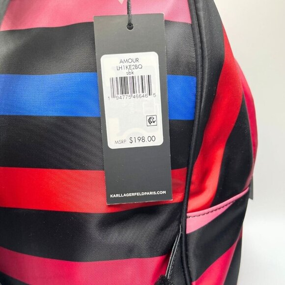 NWT KARL LAGERFELD PARIS WOMEN'S AMOUR COLORFUL STRIPED GRAPHIC BACKPACK - OS - Picture 6 of 13